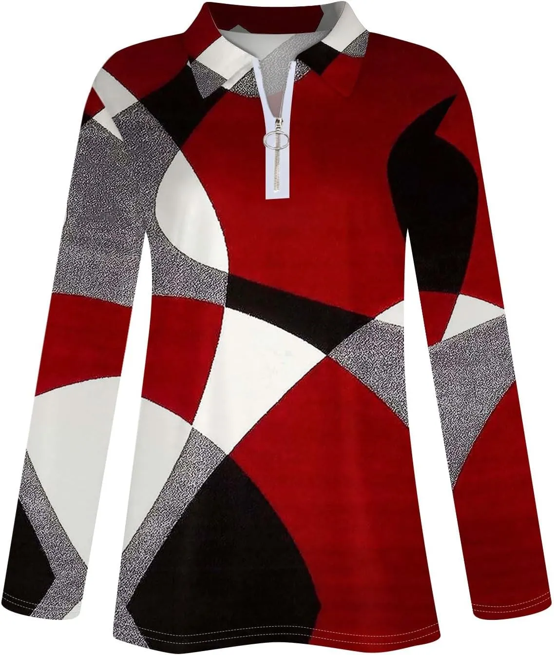 Womens Long Sleeve Tops Fall Fashion Sweatshirts Zipper V-Neck Long Sleeve Shirt Casual Printed Pullover