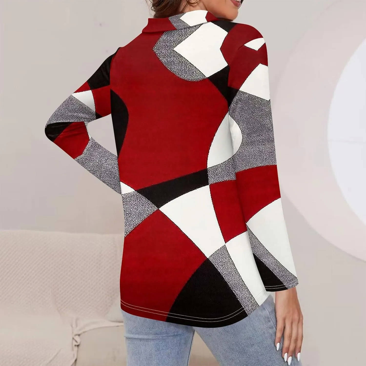 Womens Long Sleeve Tops Fall Fashion Sweatshirts Zipper V-Neck Long Sleeve Shirt Casual Printed Pullover
