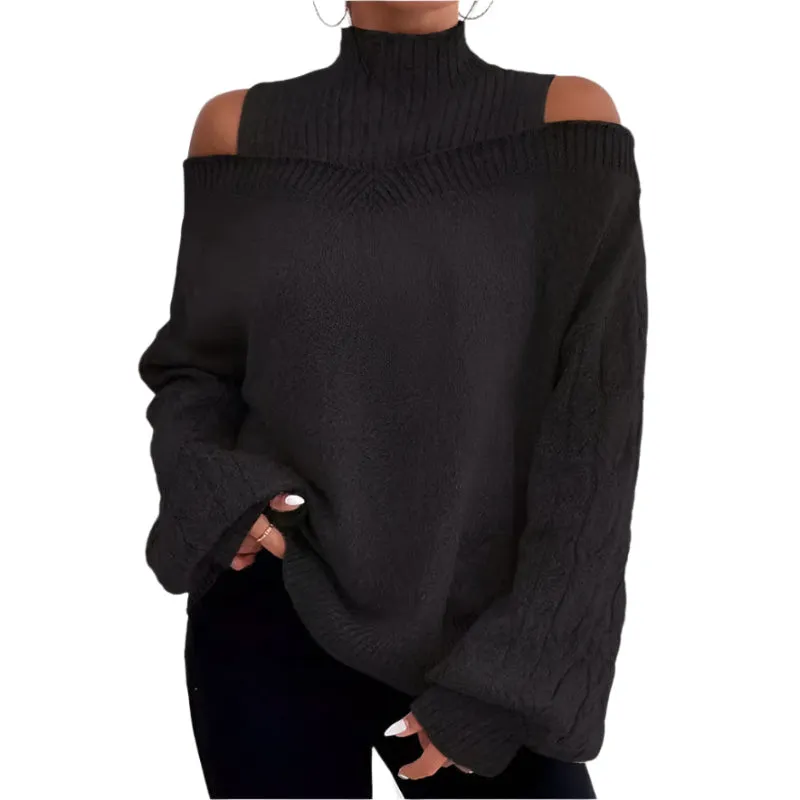 Women's Off-The-Shoulder Pullover Turtleneck Collar Sweater