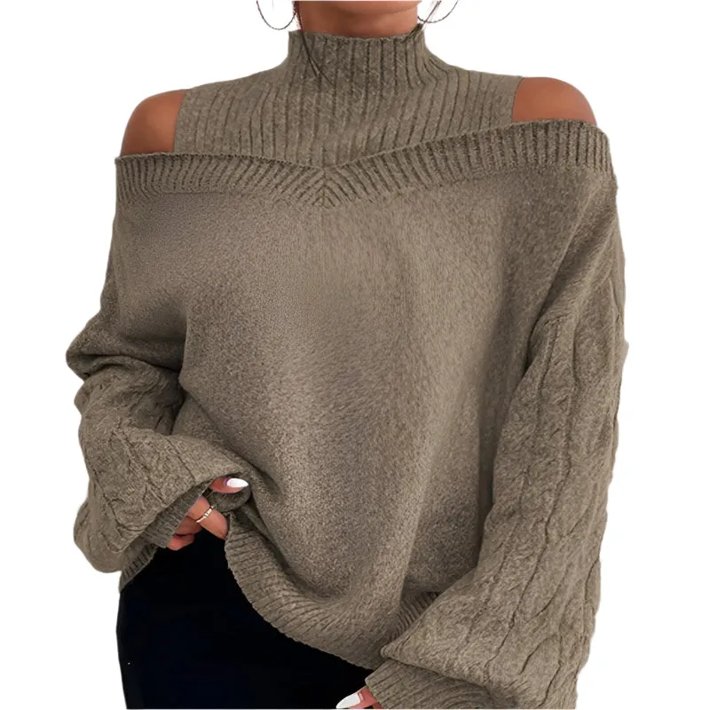 Women's Off-The-Shoulder Pullover Turtleneck Collar Sweater