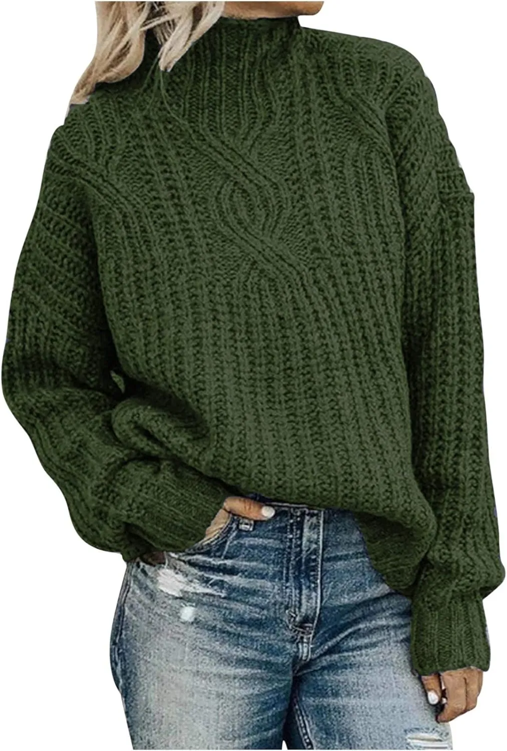 Women's Oversized Turtleneck Sweater Cable Knit Long Sleeve Pullover Fall Clothes Fashion 2023 Casual Chunky Sweaters