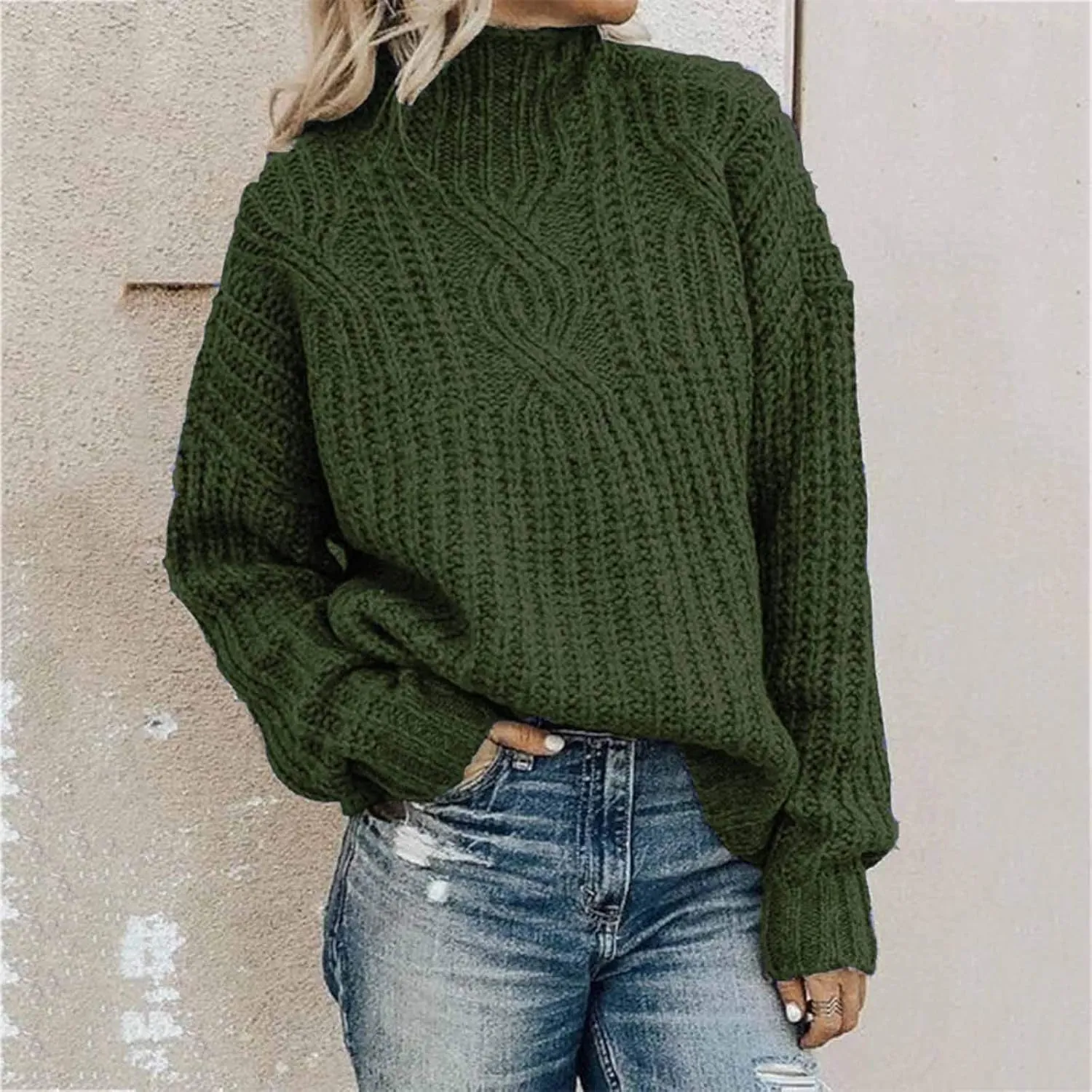 Women's Oversized Turtleneck Sweater Cable Knit Long Sleeve Pullover Fall Clothes Fashion 2023 Casual Chunky Sweaters