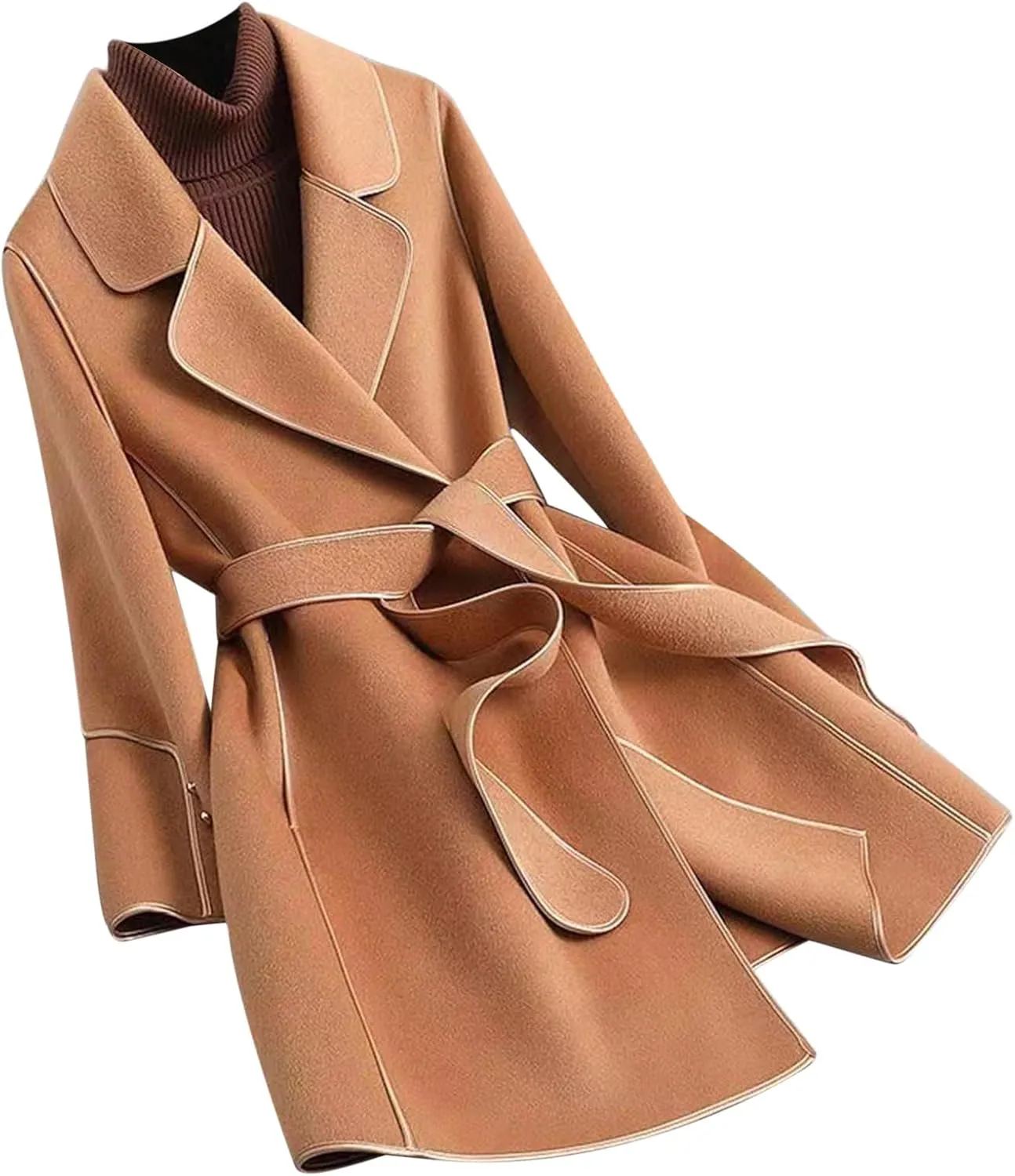 Womens Pea Coat Trendy Open Front Trench Coats Casual Oversized Notched Lapel Overcoat Long Winter Jackets with Belt