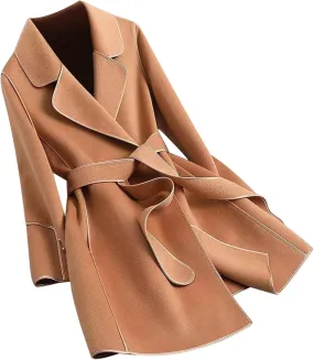 Womens Pea Coat Trendy Open Front Trench Coats Casual Oversized Notched Lapel Overcoat Long Winter Jackets with Belt
