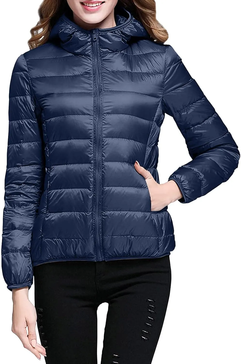 Womens Puffer Jacket 2024 Winter Warm Packable Down Jacket Lightweight Slim Fit Hooded Jacket Short Duck Down Coat