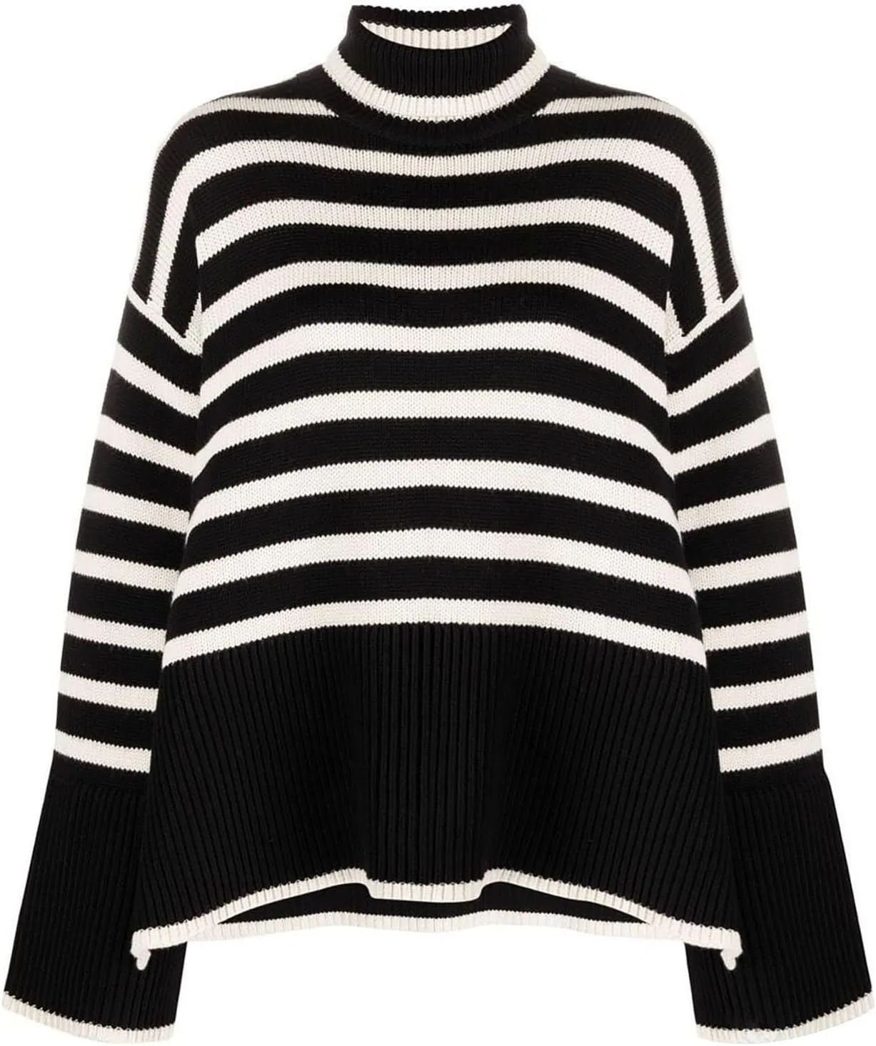 Womens Striped Sweaters Fall Color Block Turtleneck Knit Long Sleeve Casual Oversized Trendy Side Split Pullover Top