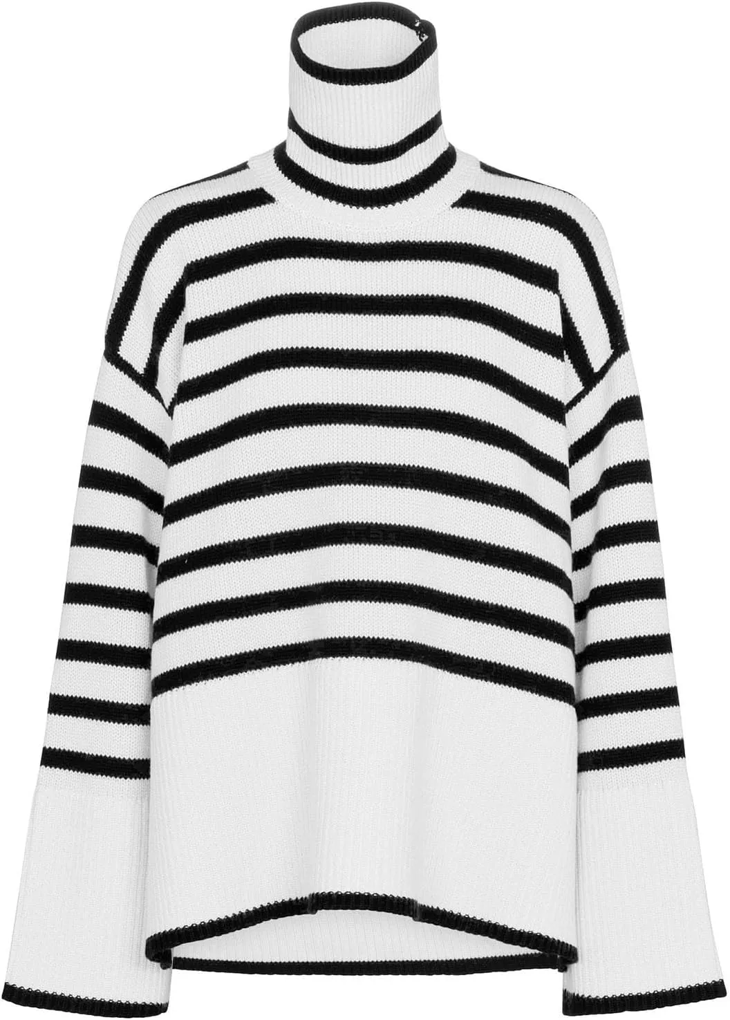 Womens Striped Sweaters Fall Color Block Turtleneck Knit Long Sleeve Casual Oversized Trendy Side Split Pullover Top