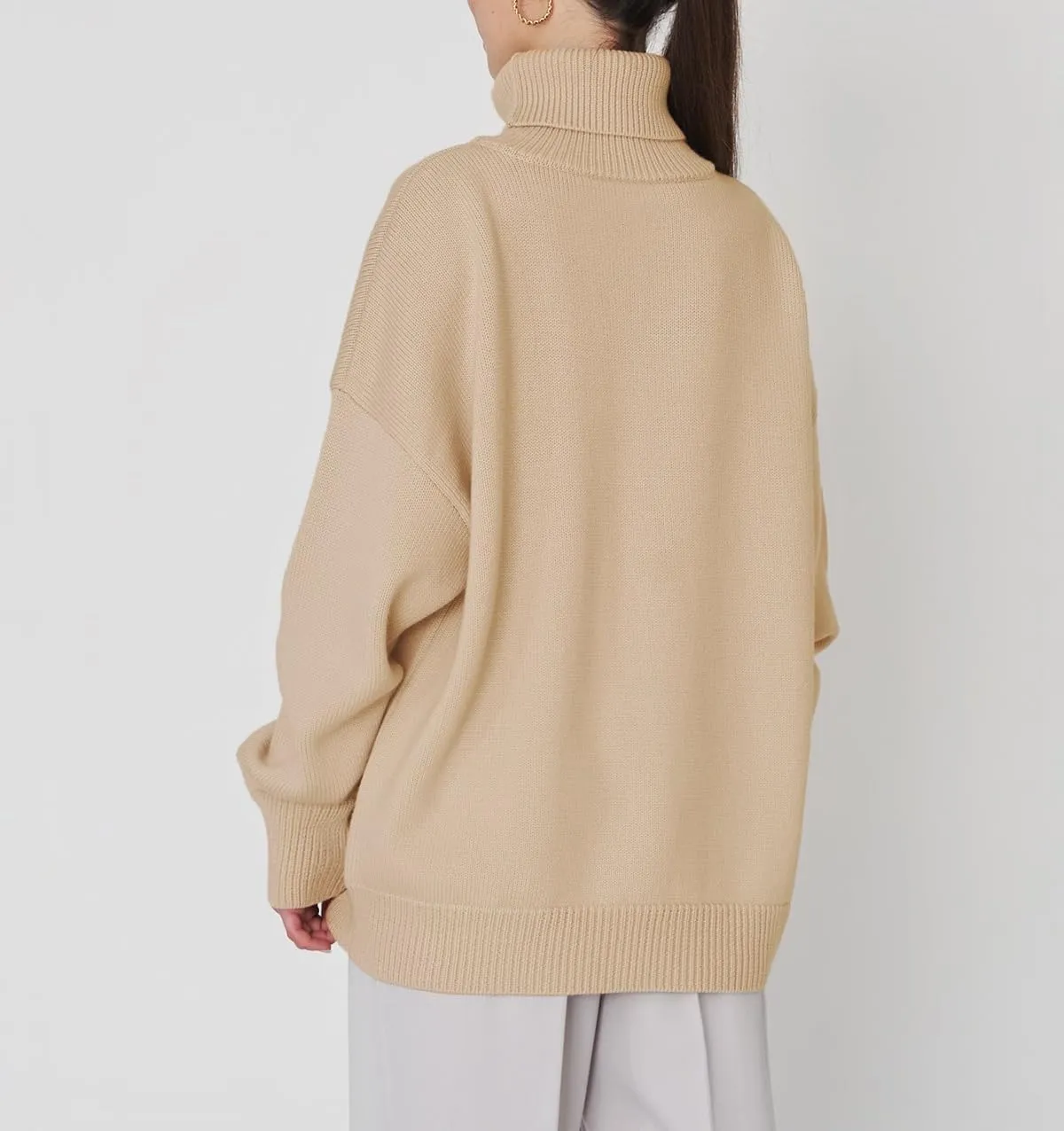 Women's Turtleneck Sweater Pure Color Long Sleeve Oversized Sweaters Loose fit Chunky Knit Sweaters Ribbed Fall Sweater