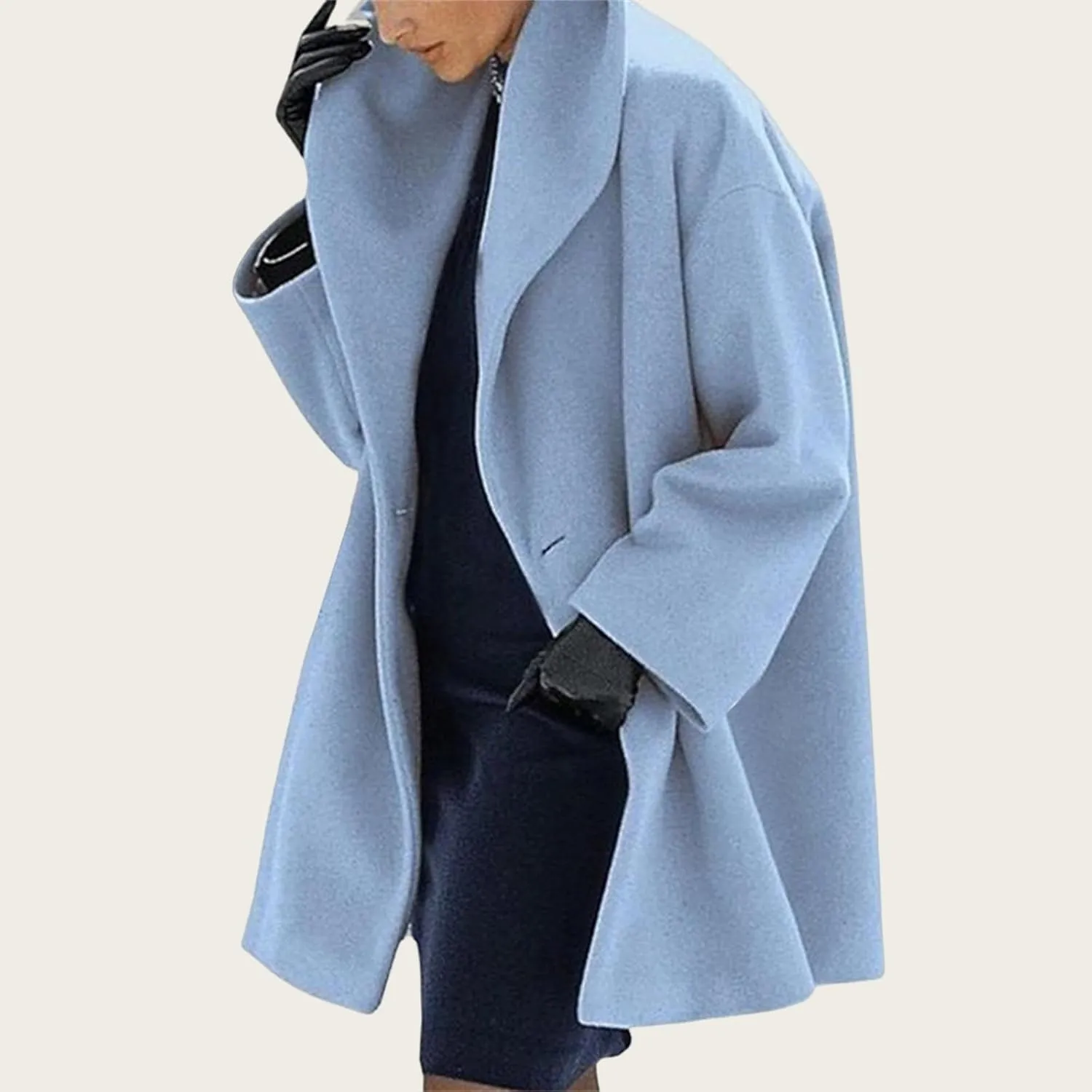 Wool Blend Trench Coat Women Casual Double Breasted Mid Long Pea Coats Winter Warm Jacket Overcoat Outerwear