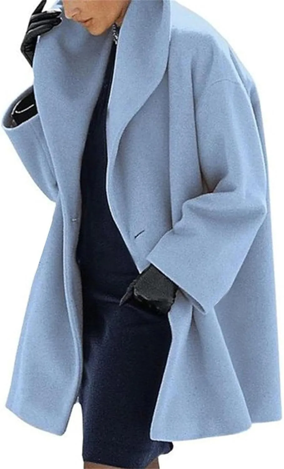 Wool Blend Trench Coat Women Casual Double Breasted Mid Long Pea Coats Winter Warm Jacket Overcoat Outerwear